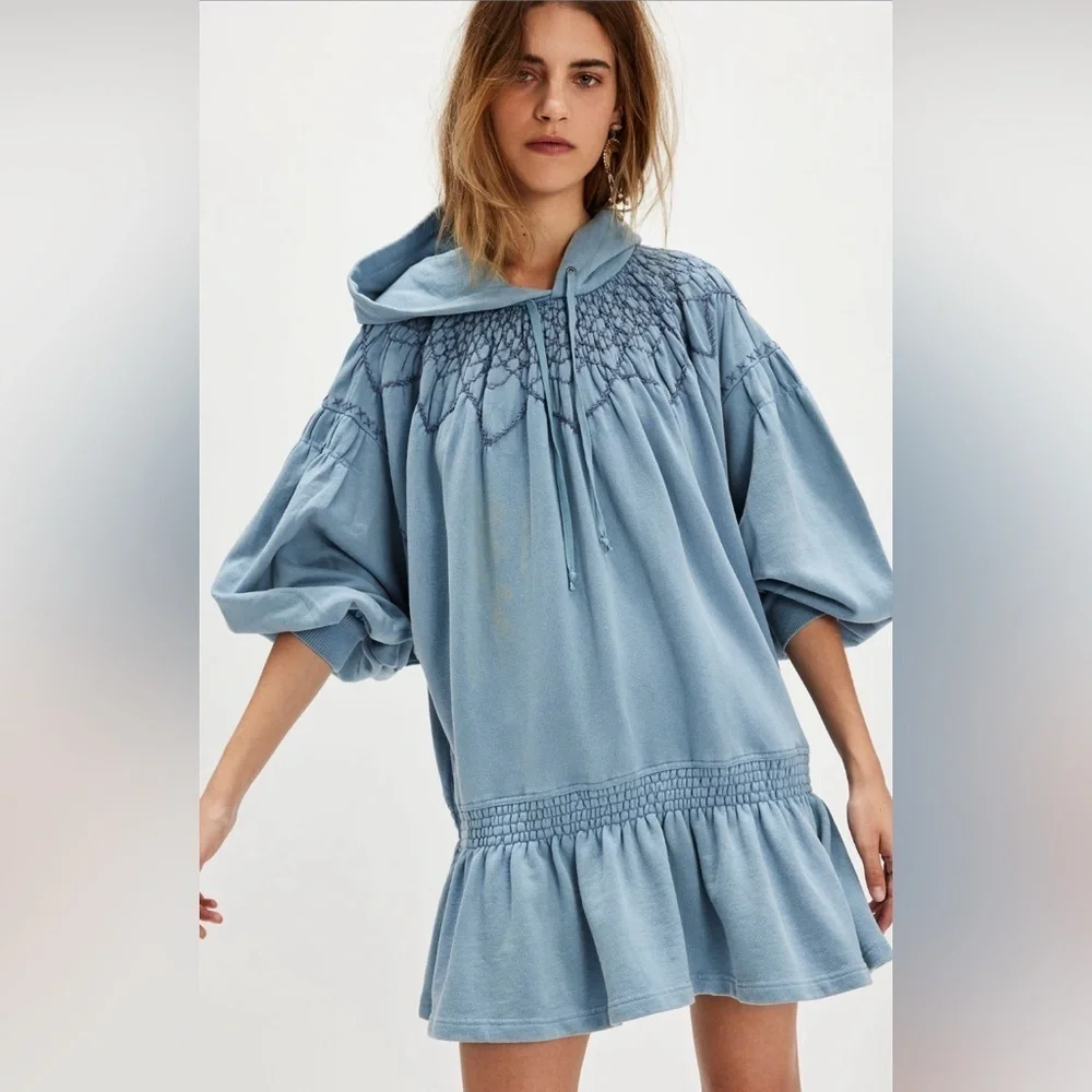 NWT Free People Marty Smocked Mini Dress Sz L